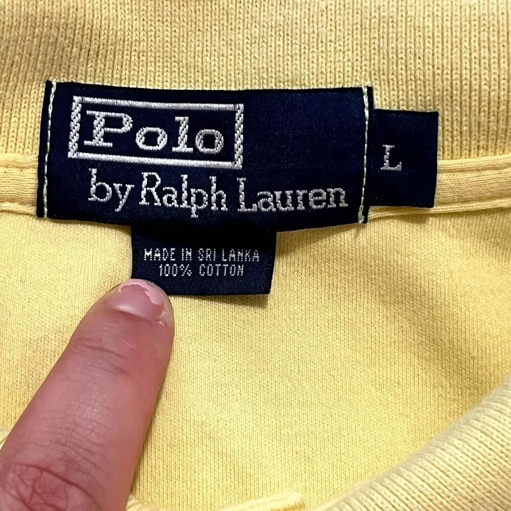 Ralph Lauren Polo Shirt Mens L Yellow Cotton Blue Label Short Sl Preppy Casual